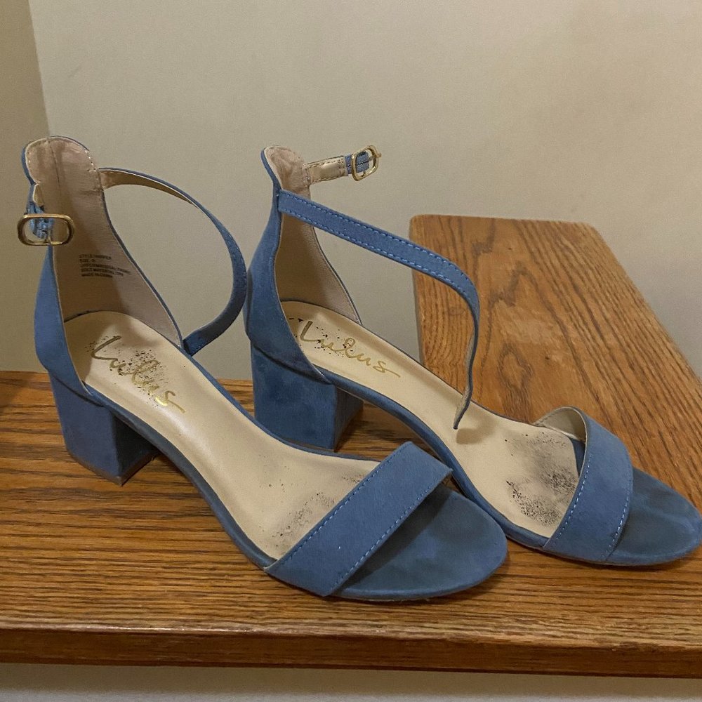 Harper Blue Suede Ankle Strap Heels